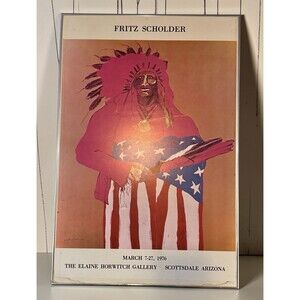 Last Indian with American Flag By Fritz Scholder Framed Gallery Poster 1976 RARE